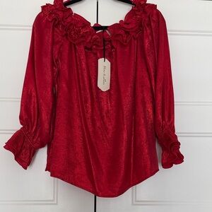 Elegant Red Ruffled Women's Top